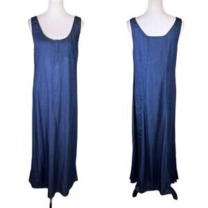Soft Surroundings Dark Wash Chambray Sleeveless Maxi Midi Jumper Tank Dress